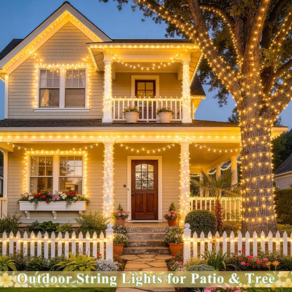 168FT 600 LED Christmas Lights Outdoor Waterproof Clear Wire Warm White Christmas Tree Lights Plug in String Fairy Lights for outside Indoor for Bedroom Wedding Party Holiday Xmas Decorations